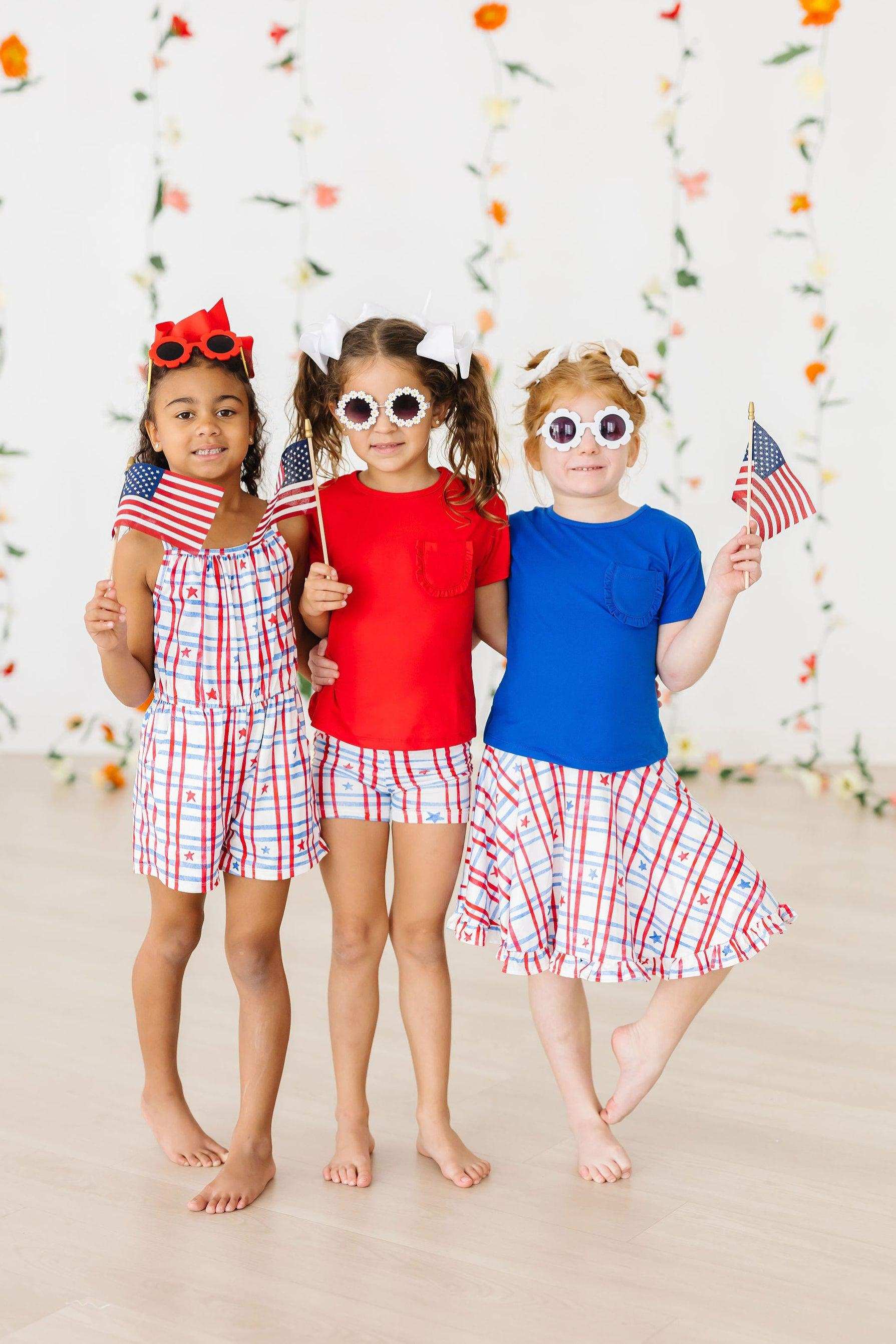 Patriotic Plaid Strappy Play Romper Outfit - Mila & Rose ®