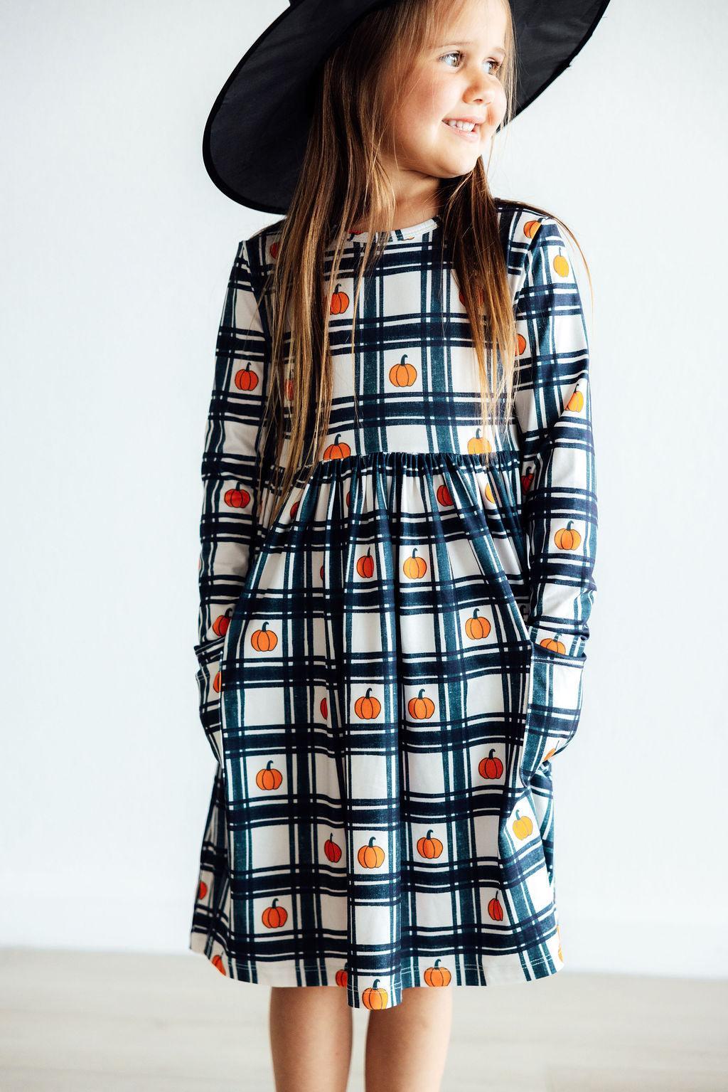 Halloween Plaid Pumpkins Pocket Twirl Dress - Mila & Rose ®