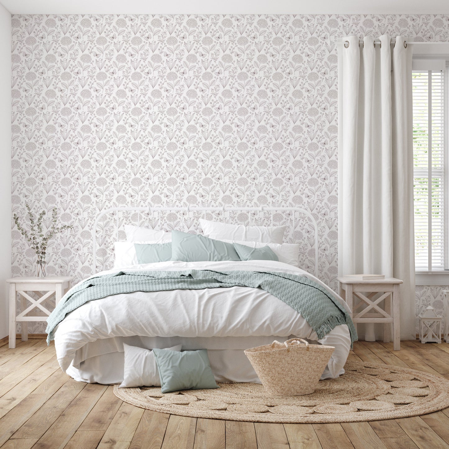 Hydragea and Butterflies Wallpaper by Gooseberry Moon - Loomwell Home Goods