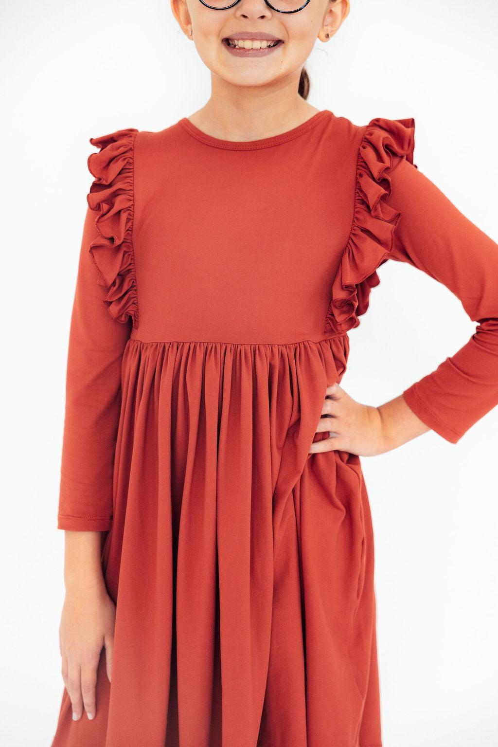 Pumpkin Spice L/S Ruffle Twirl Dress - Mila & Rose ®