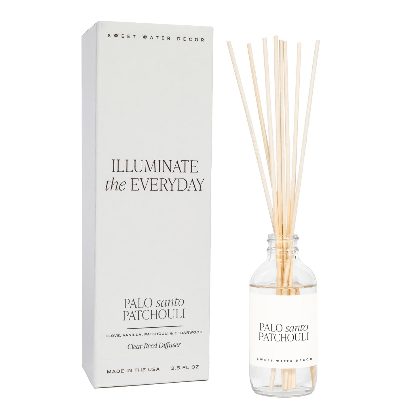 Diffuseur de roseaux transparents Palo Santo Patchouli