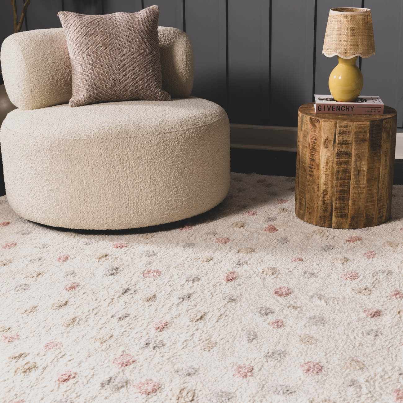 Cansu Pink & Cream Dotted Area Rug - Boutique Rugs