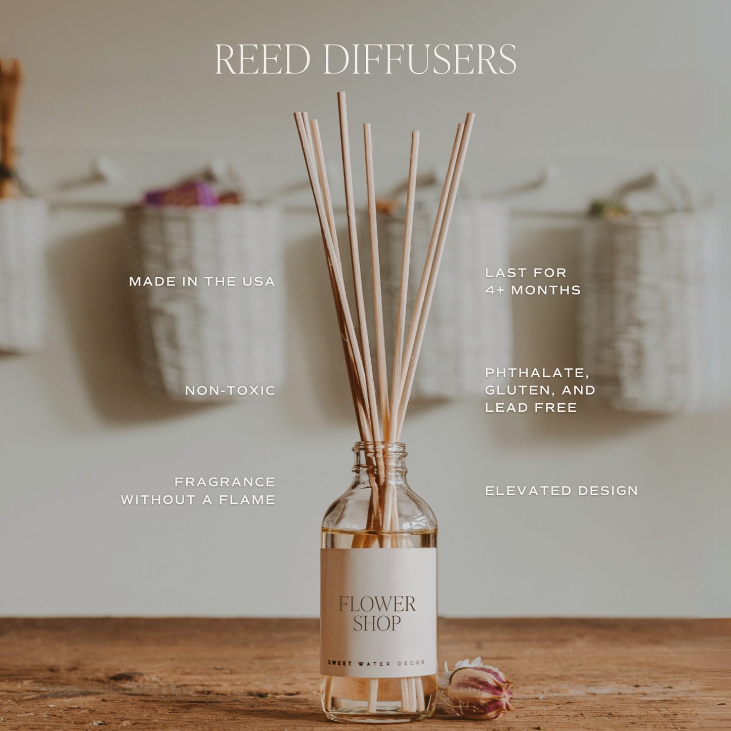 Diffuseur de roseaux transparents en bois de santal et rose 