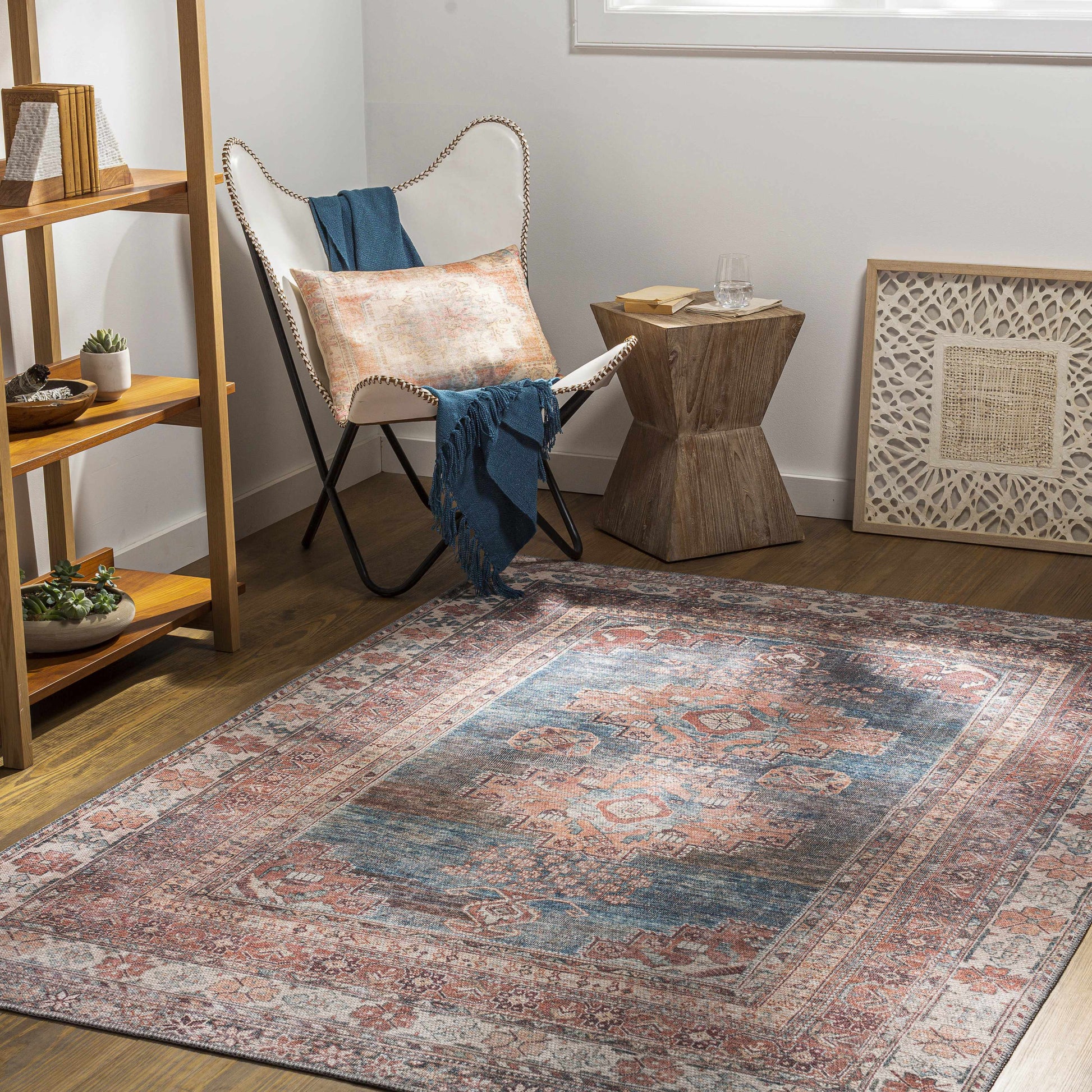 Baltinglass Rust & Blue Washable Rug - Boutique Rugs