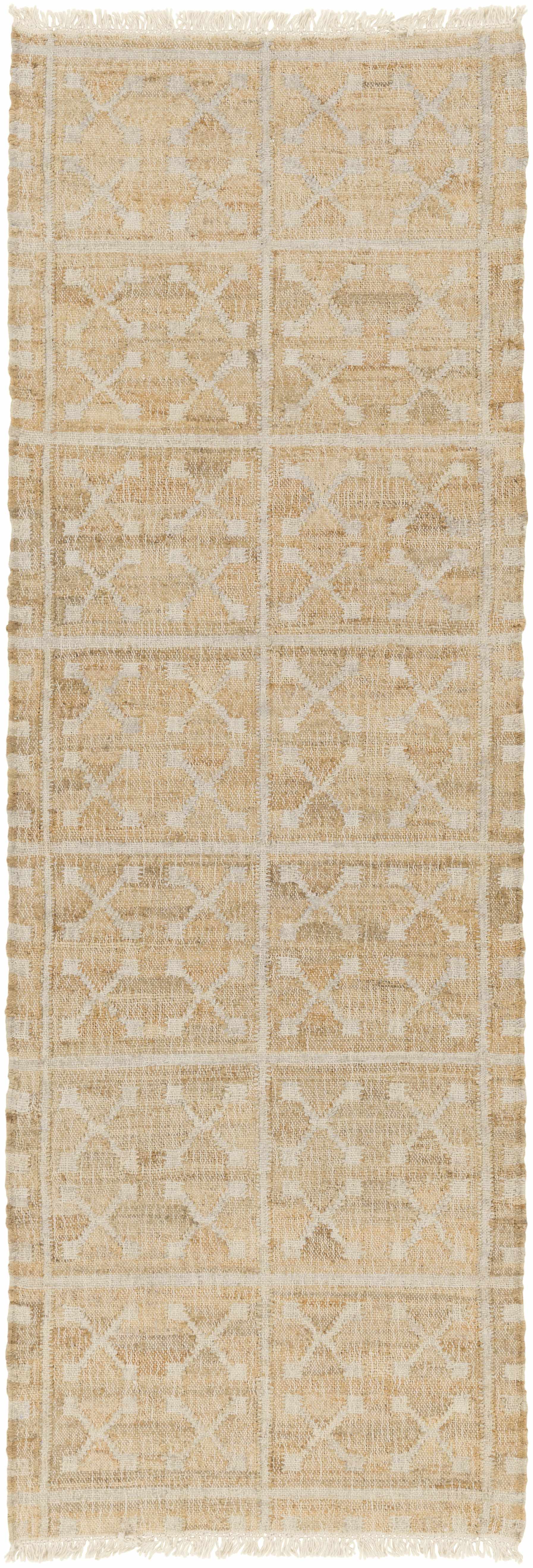 Tan Neutral Fringed Jute Area Rug - 2’6’’ x 8’ Runner - Boutique Rugs