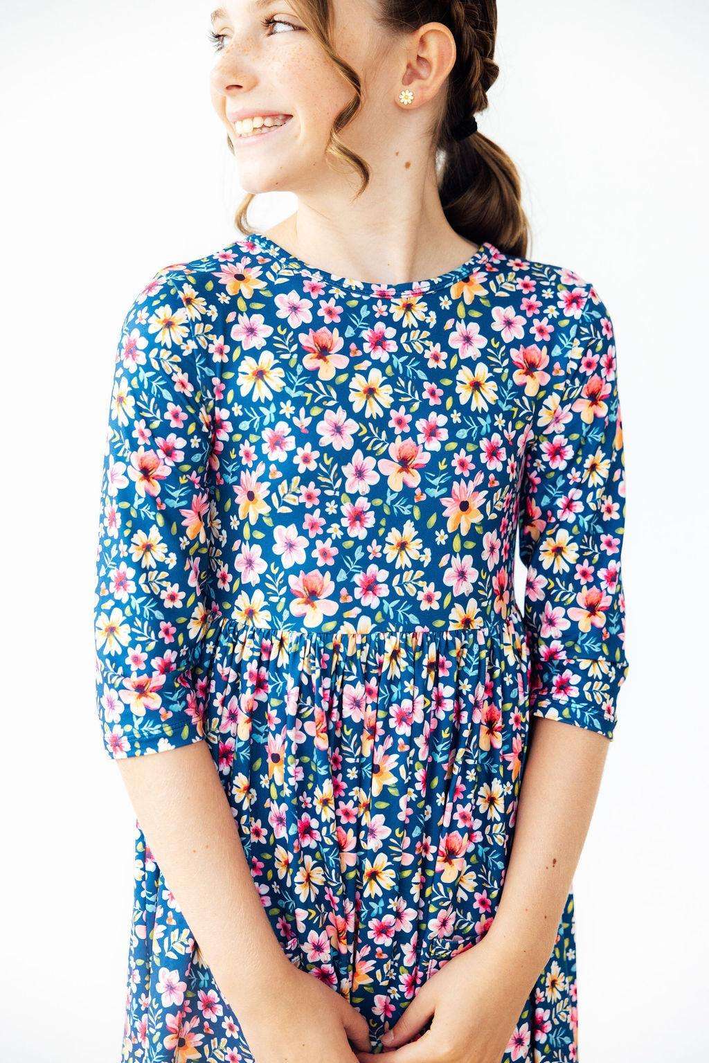 Rainforest Blooms 3/4 Sleeve Pocket Twirl Dress - Mila & Rose ®
