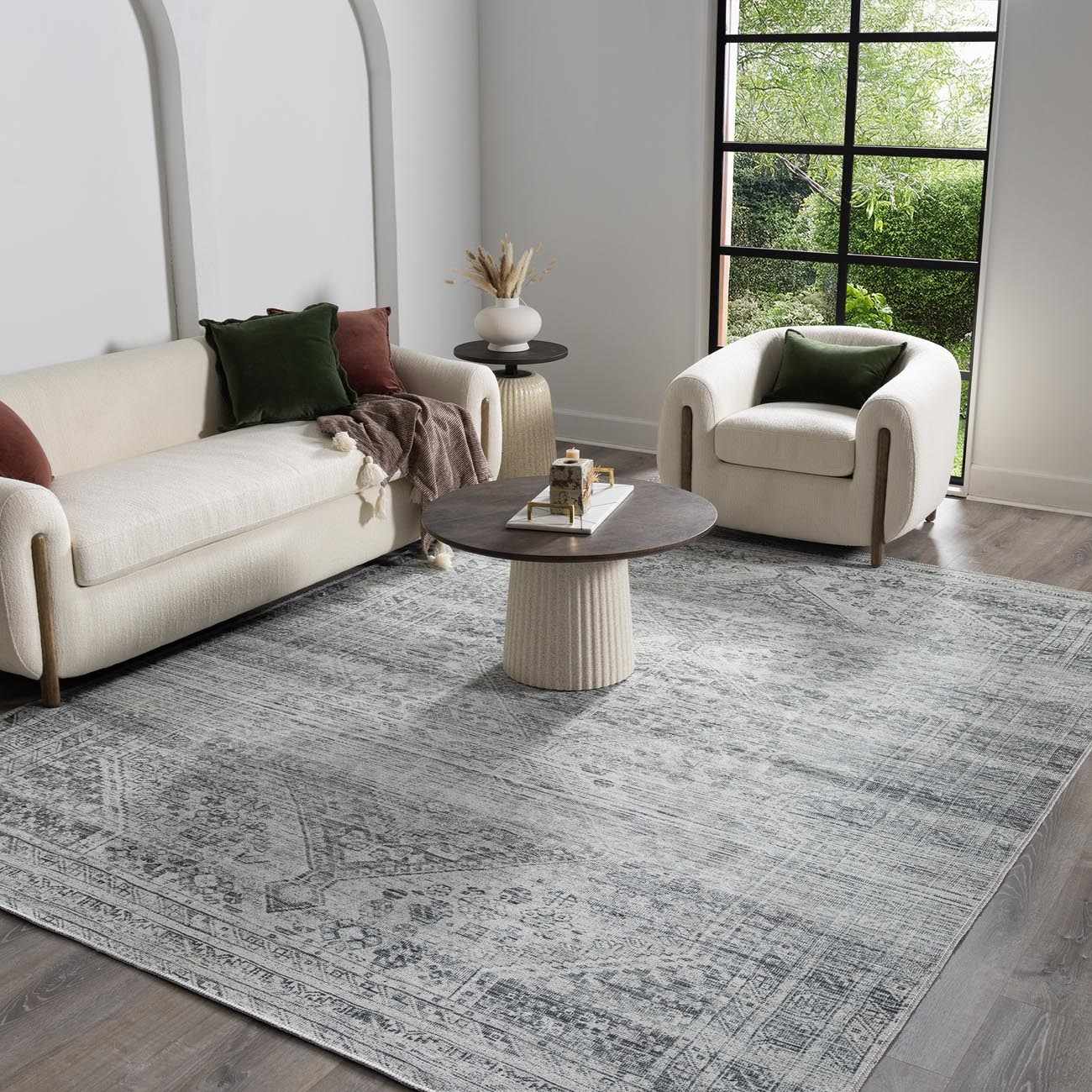 Barny Cream & Gray Washable Rug
