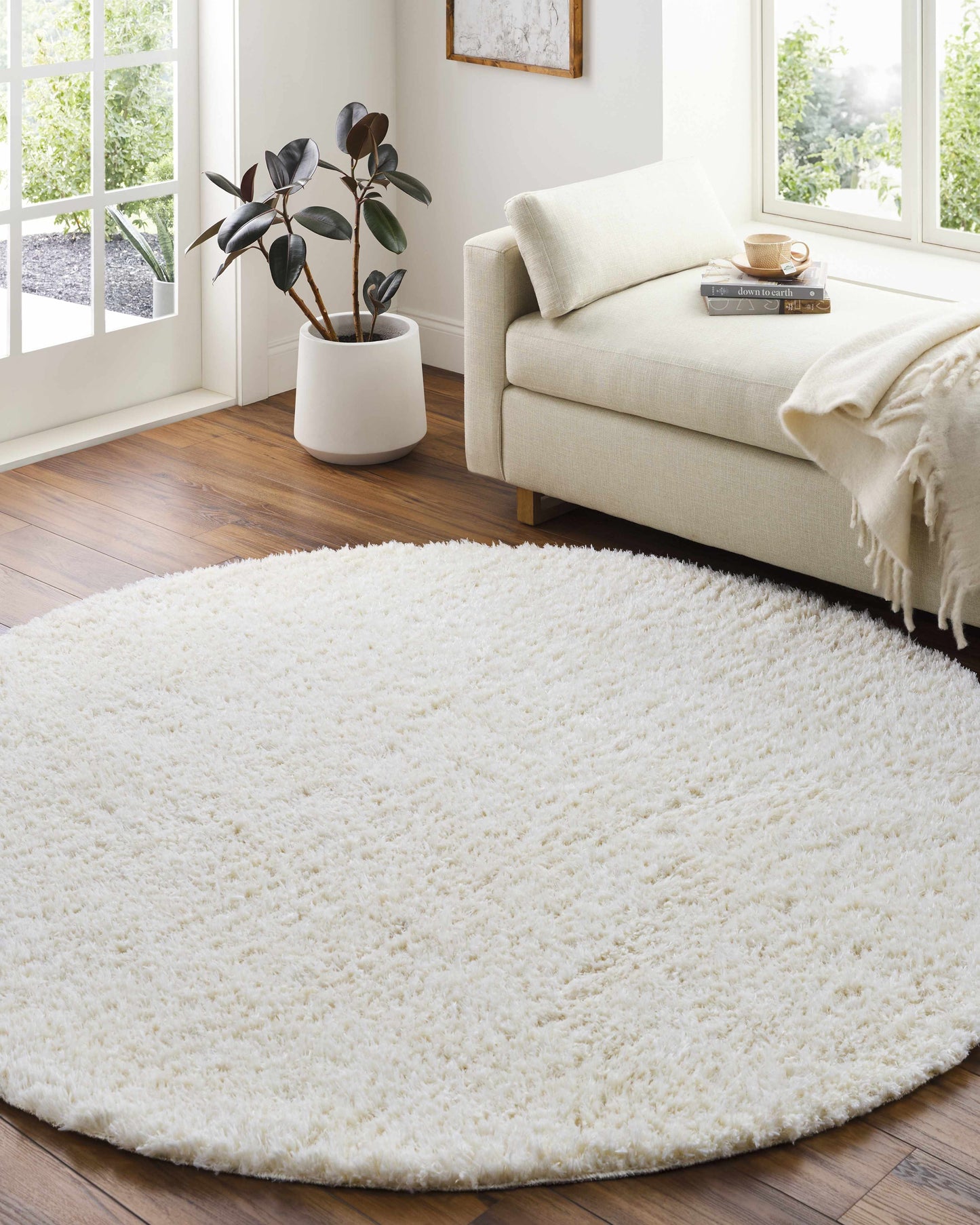 Tapis en peluche Siari couleur crème unie