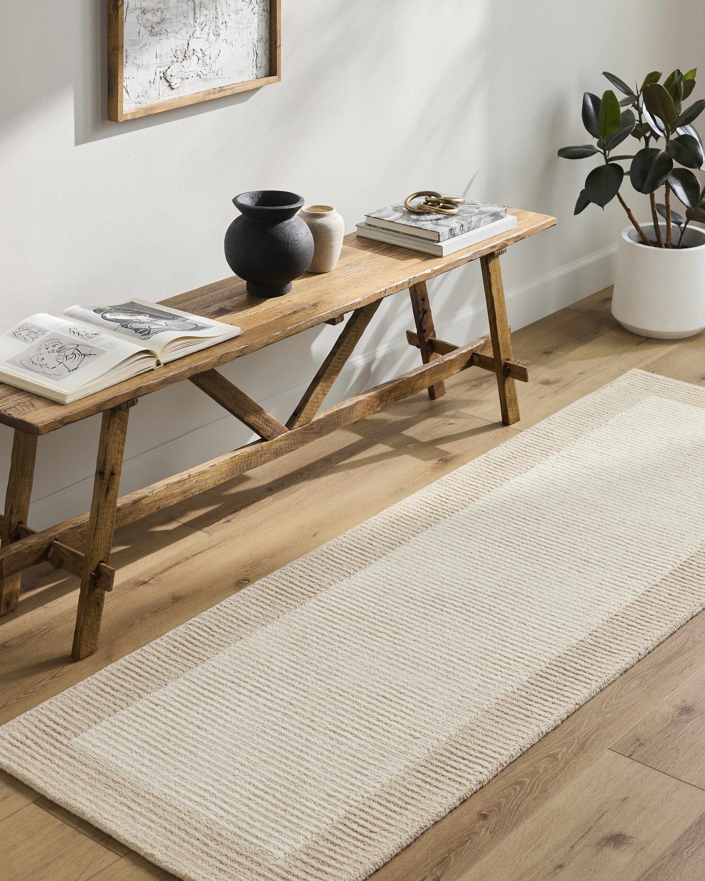 Beige Wool Area Rug with Border - Boutique Rugs