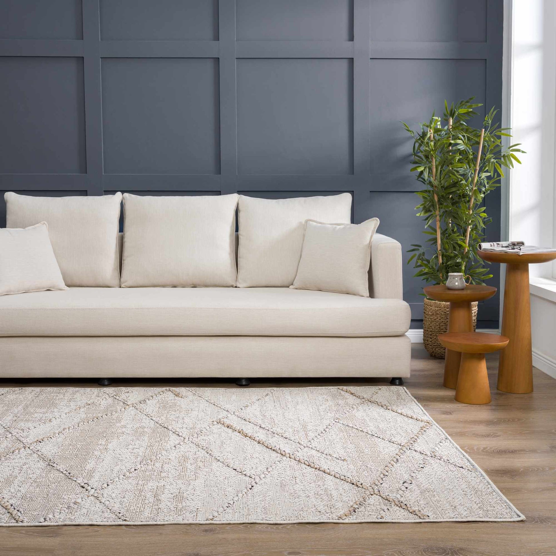 Baqer Bone & Tan Textured Performance Rug - Clearance - Boutique Rugs