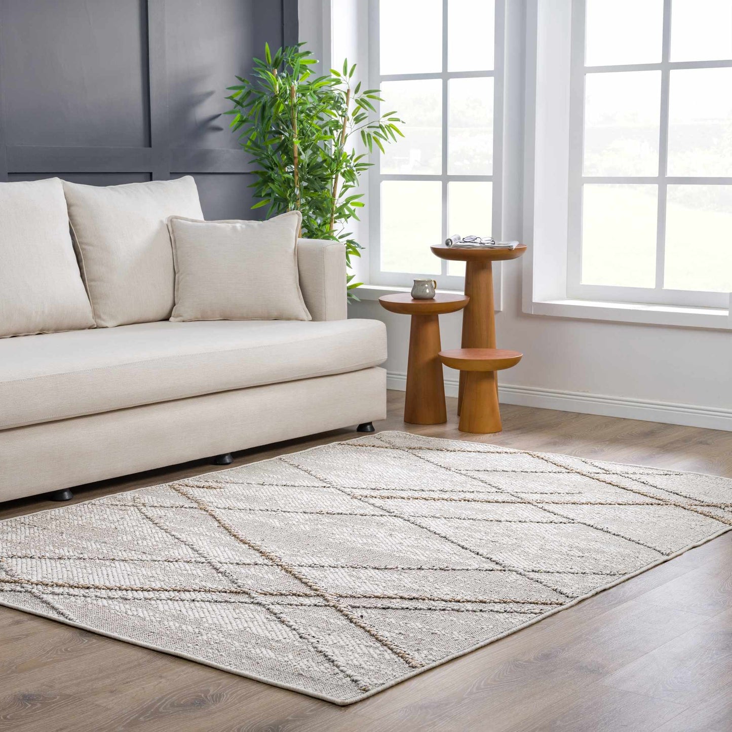 Baqer Bone & Tan Textured Performance Rug - Clearance - Boutique Rugs