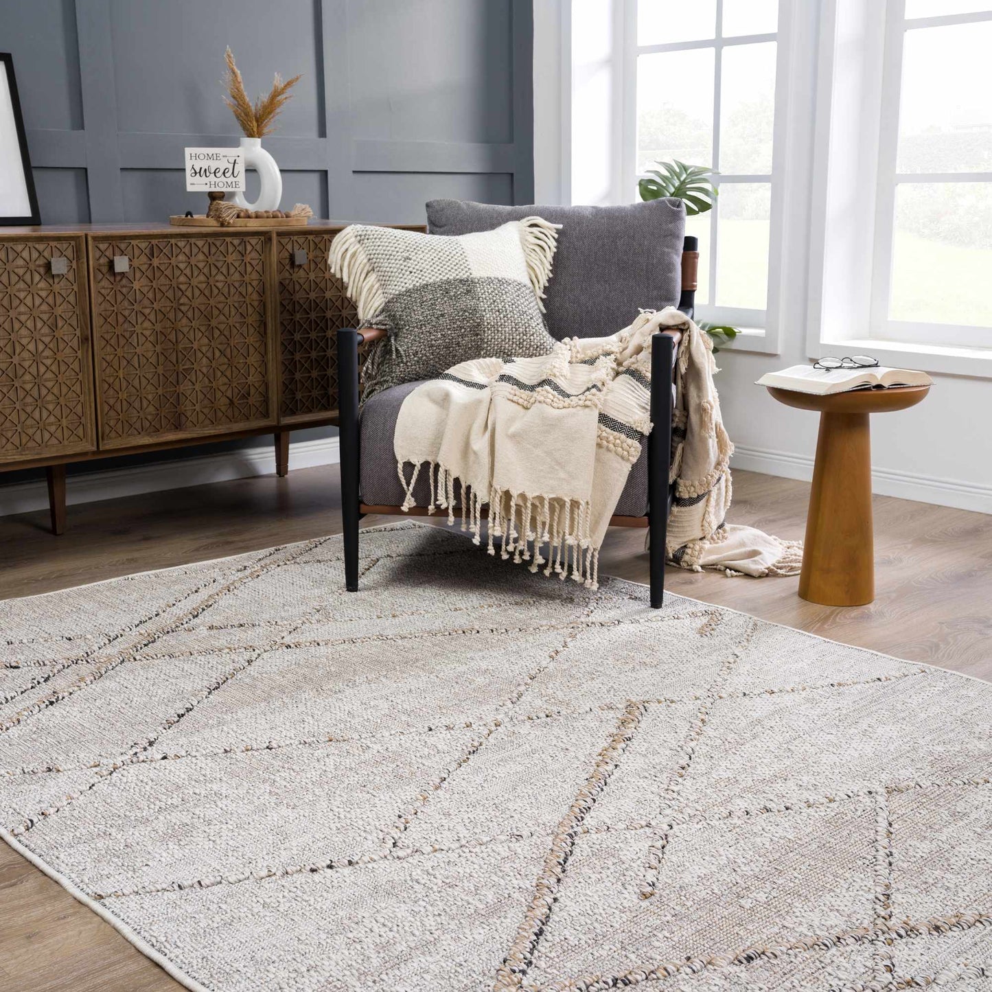 Baqer Bone & Tan Textured Performance Rug - Clearance - Boutique Rugs