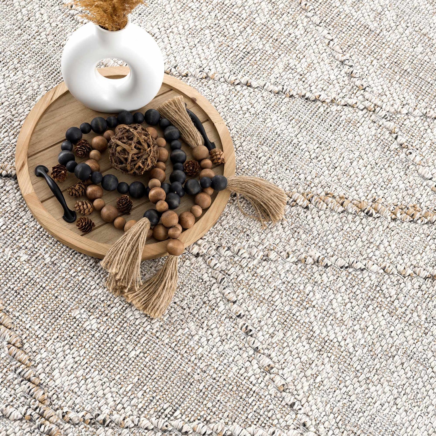 Baqer Bone & Tan Textured Performance Rug - Clearance - Boutique Rugs