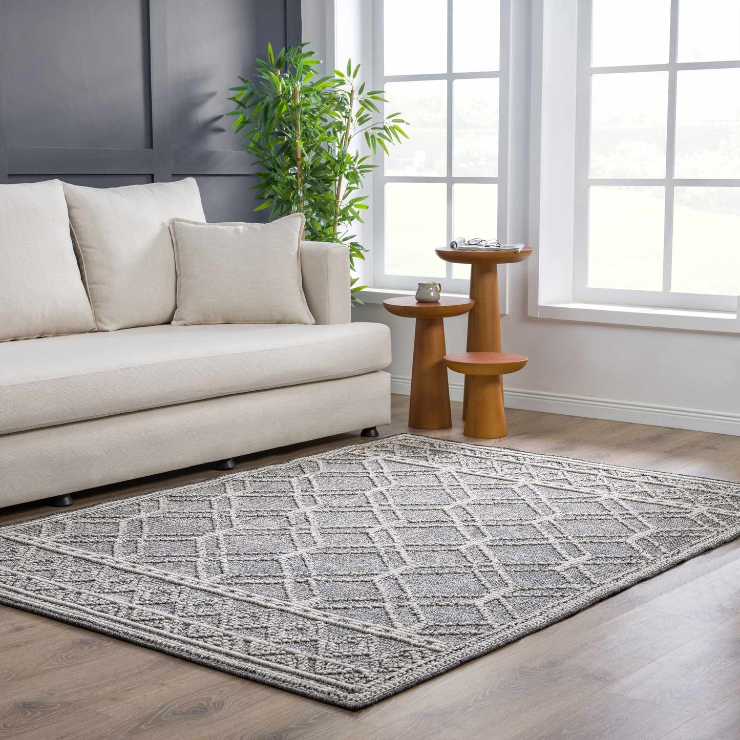 Diah Black Textured Trellis Rug - Limited Edition - Boutique Rugs