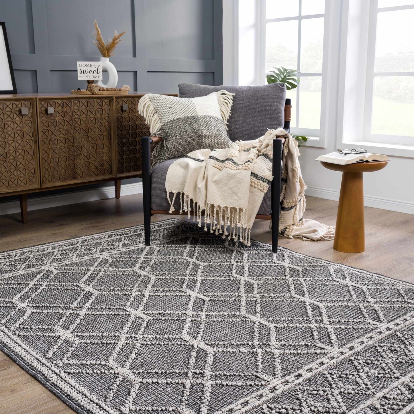 Diah Black Textured Trellis Rug - Limited Edition - Boutique Rugs