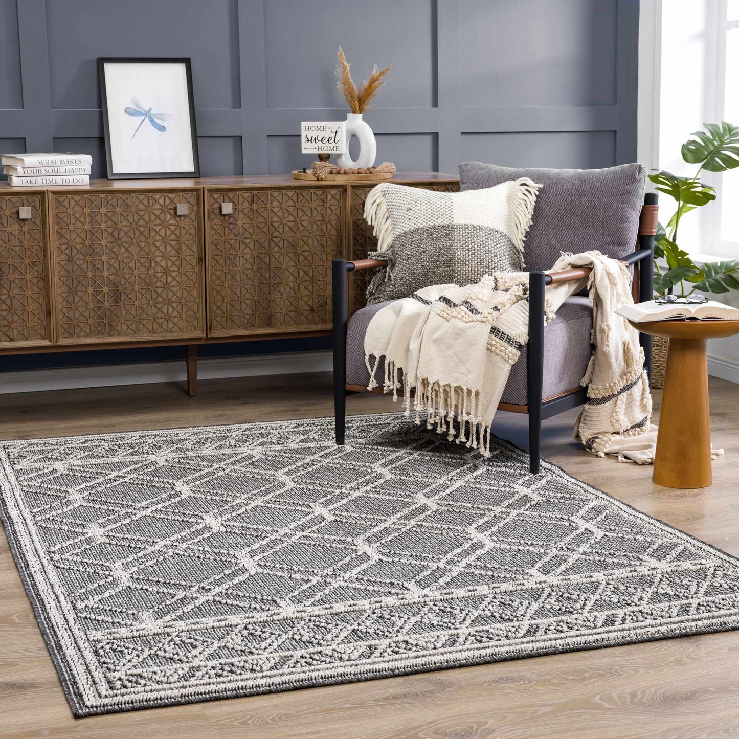 Diah Black Textured Trellis Rug - Limited Edition - Boutique Rugs