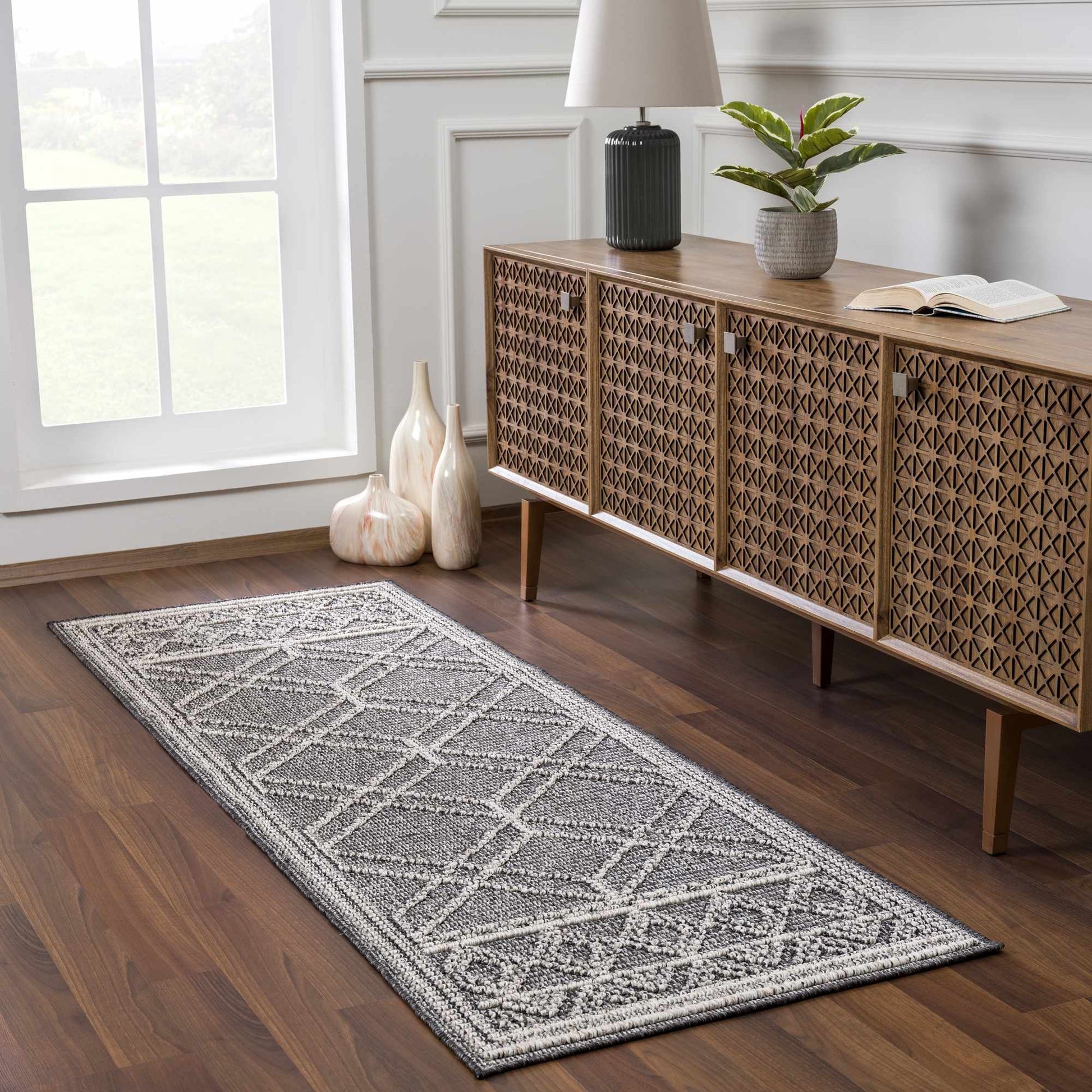 Diah Black Textured Trellis Rug - Limited Edition - Boutique Rugs