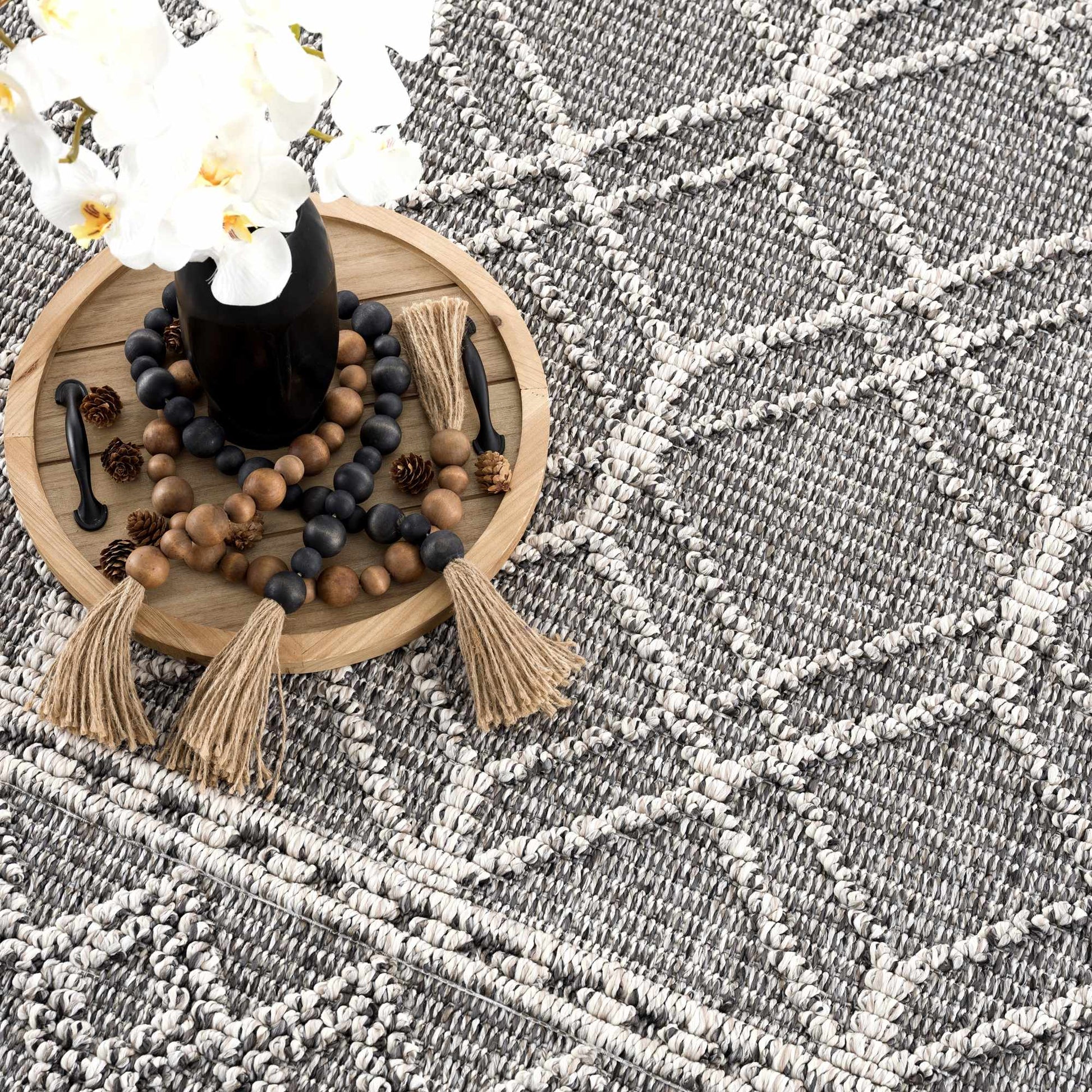 Diah Black Textured Trellis Rug - Limited Edition - Boutique Rugs