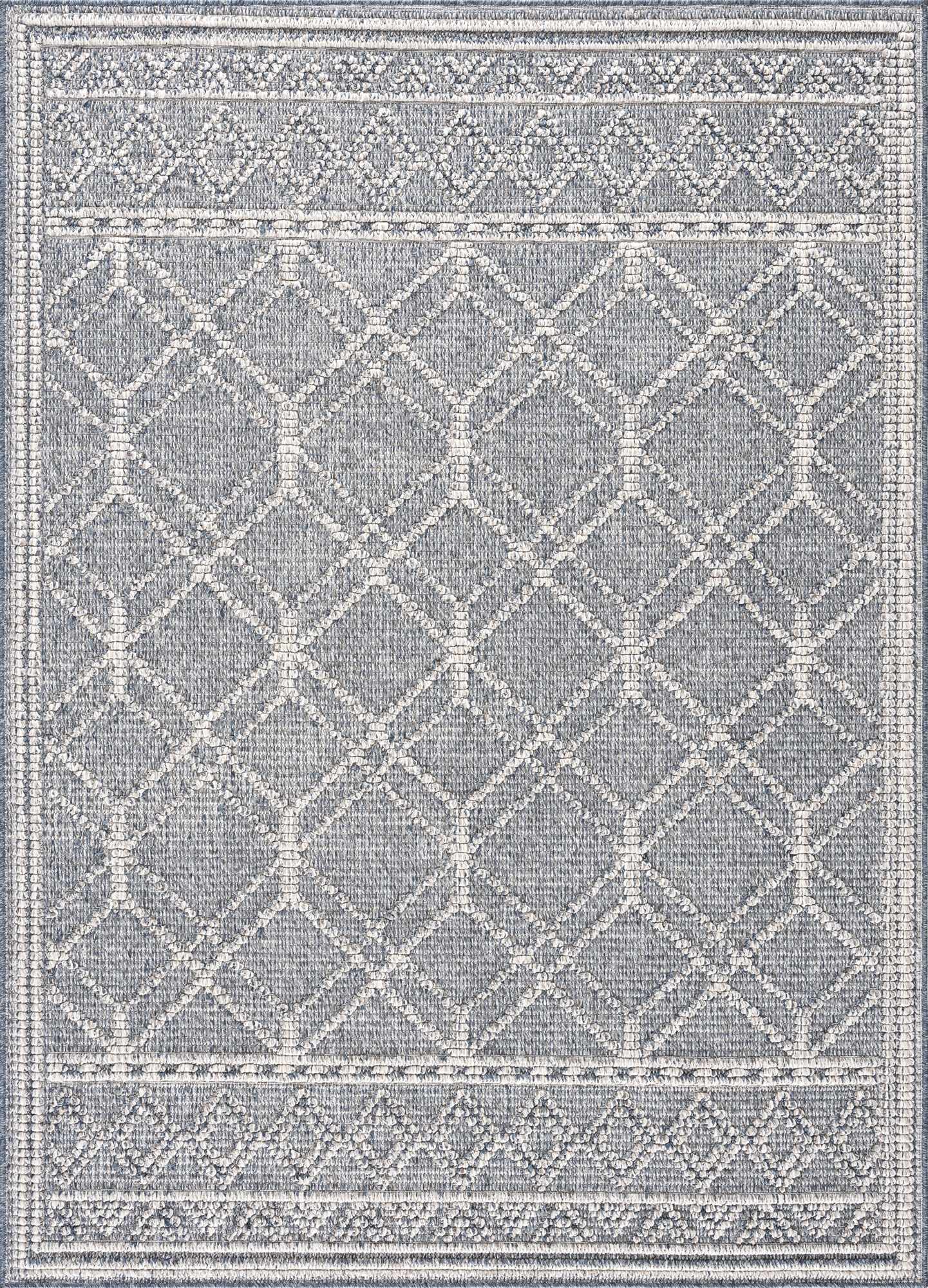 Tapis à treillis texturé gris bleu Diah - Édition limitée