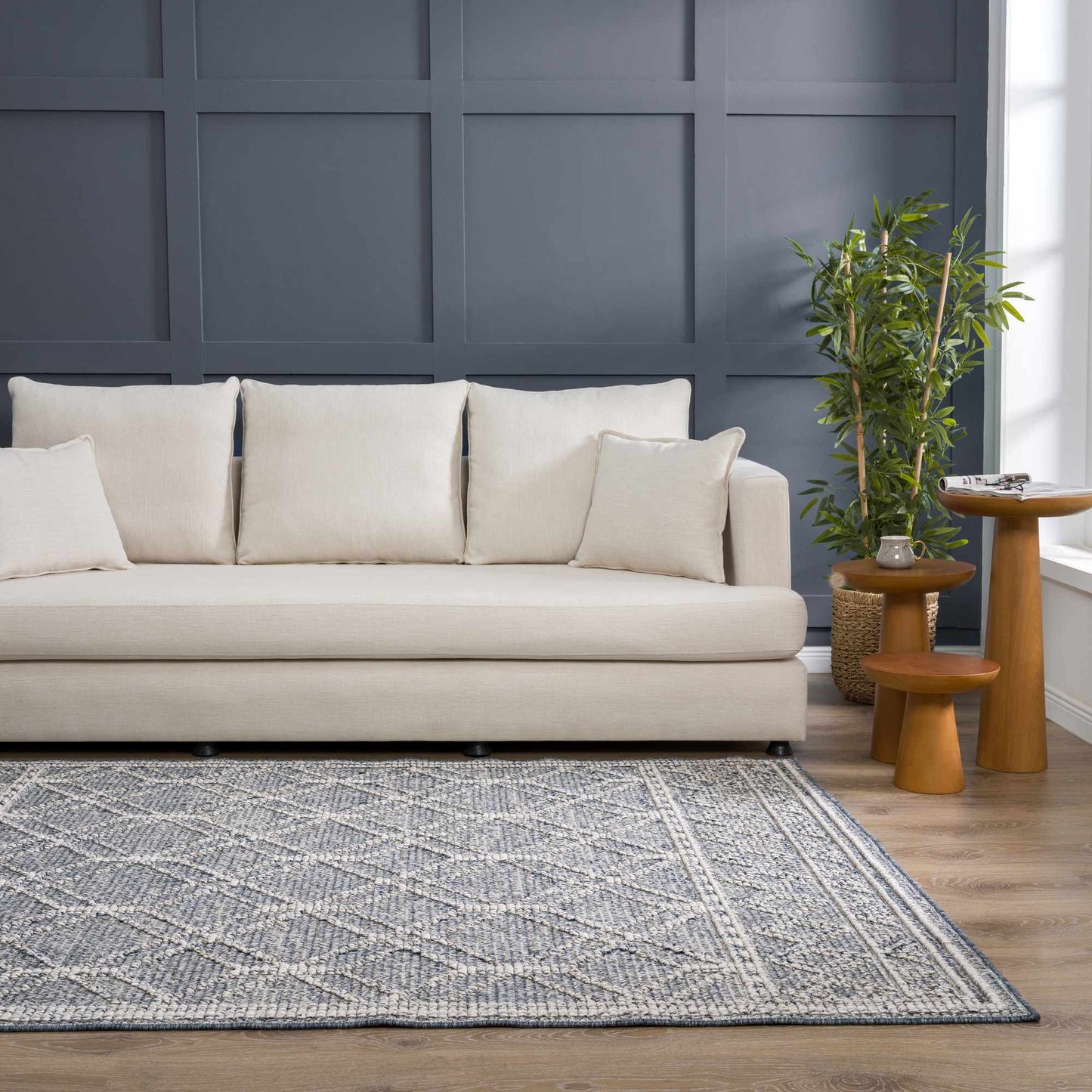 Diah Gray Blue Textured Trellis Rug - Limited Edition - Boutique Rugs