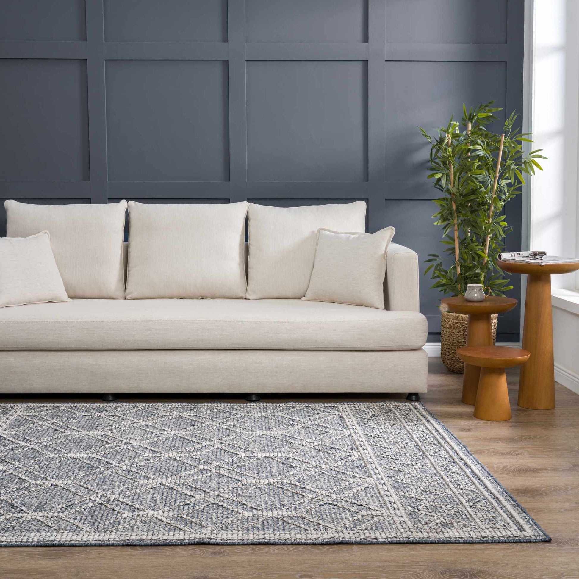 Diah Gray Blue Textured Trellis Rug - Limited Edition - Boutique Rugs