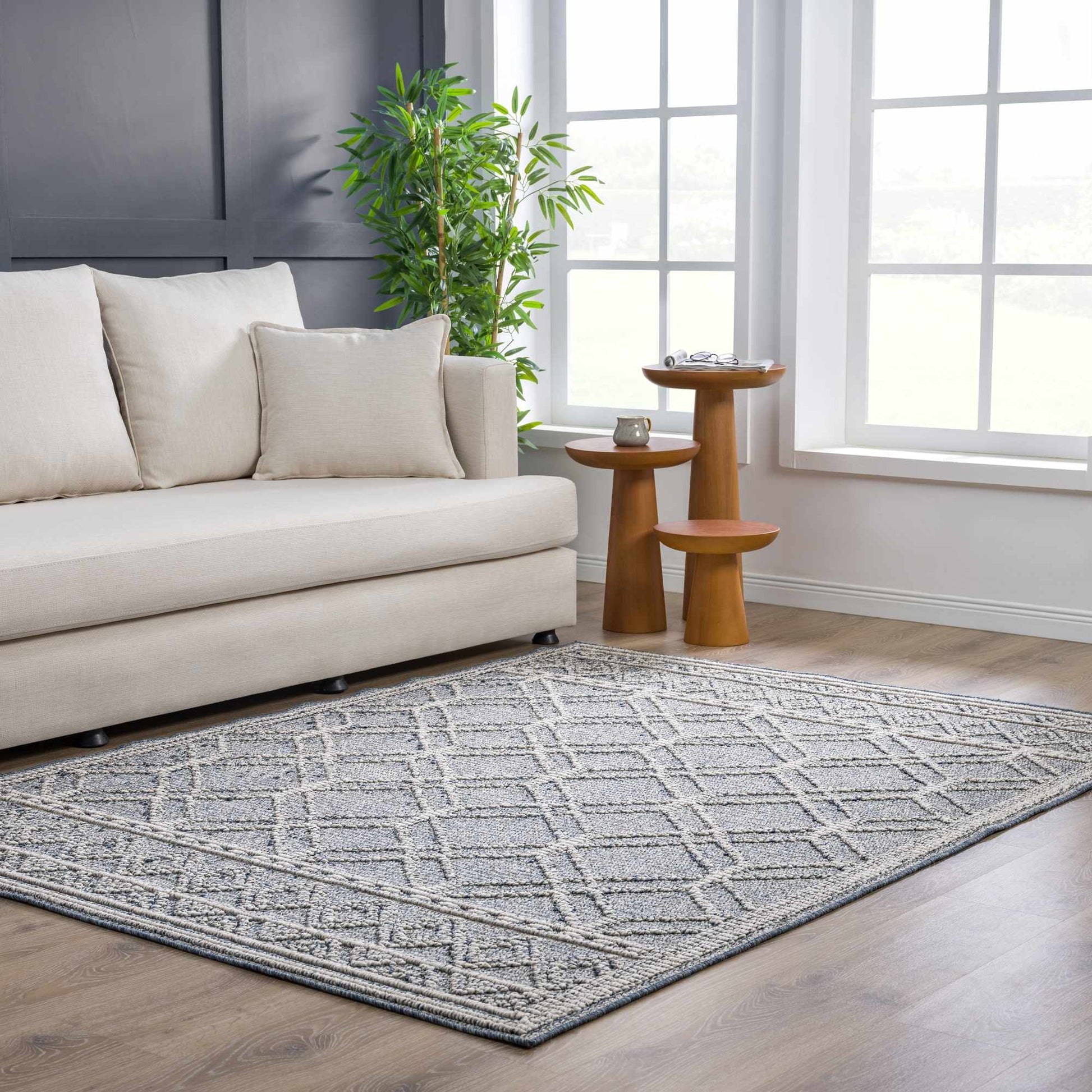 Diah Gray Blue Textured Trellis Rug - Limited Edition - Boutique Rugs