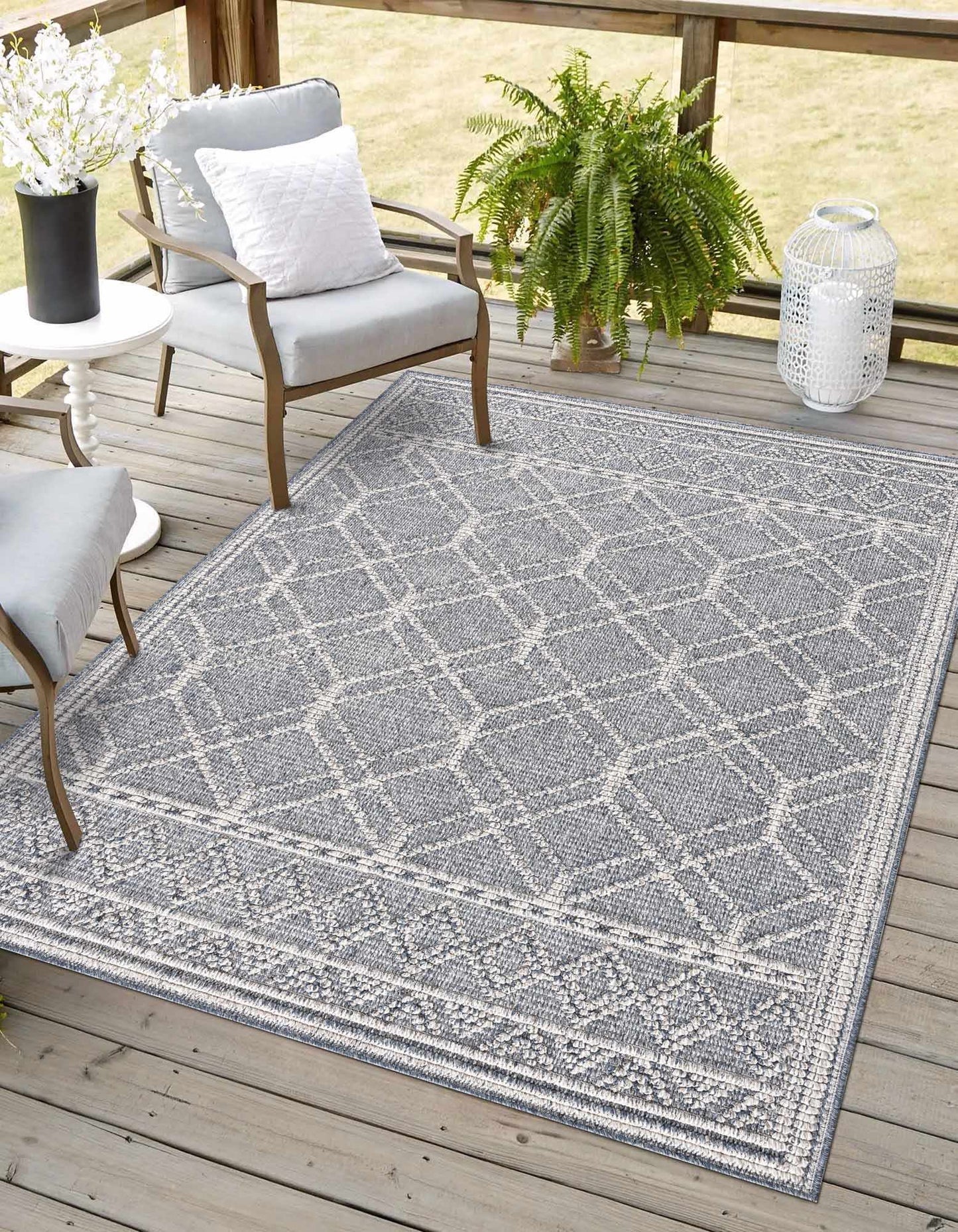 Tapis à treillis texturé gris bleu Diah - Édition limitée