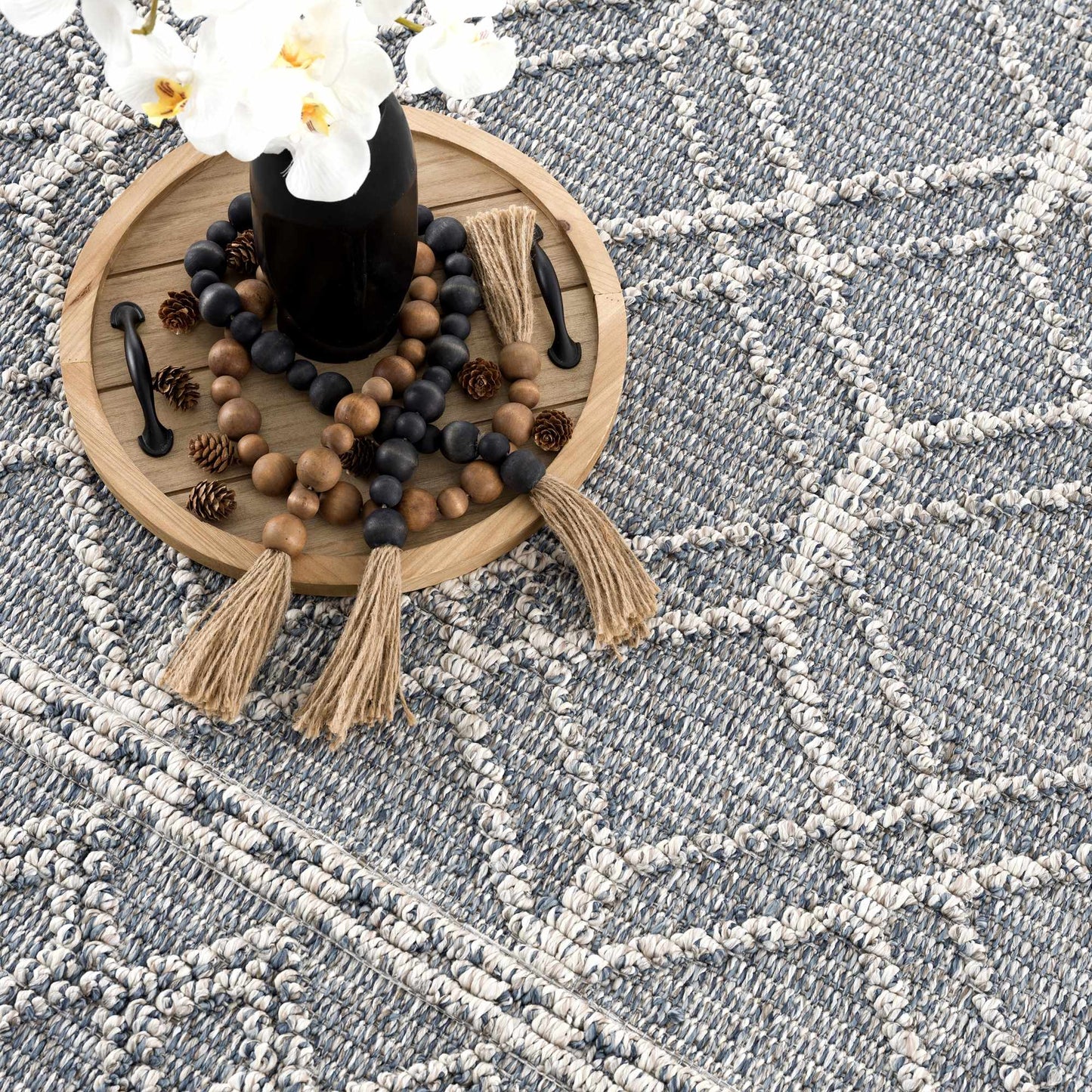 Diah Gray Blue Textured Trellis Rug - Limited Edition