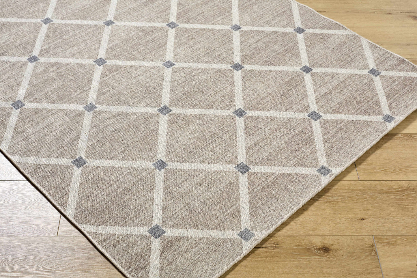 Beige Gray Trellis Washable Wool Rug - Boutique Rugs