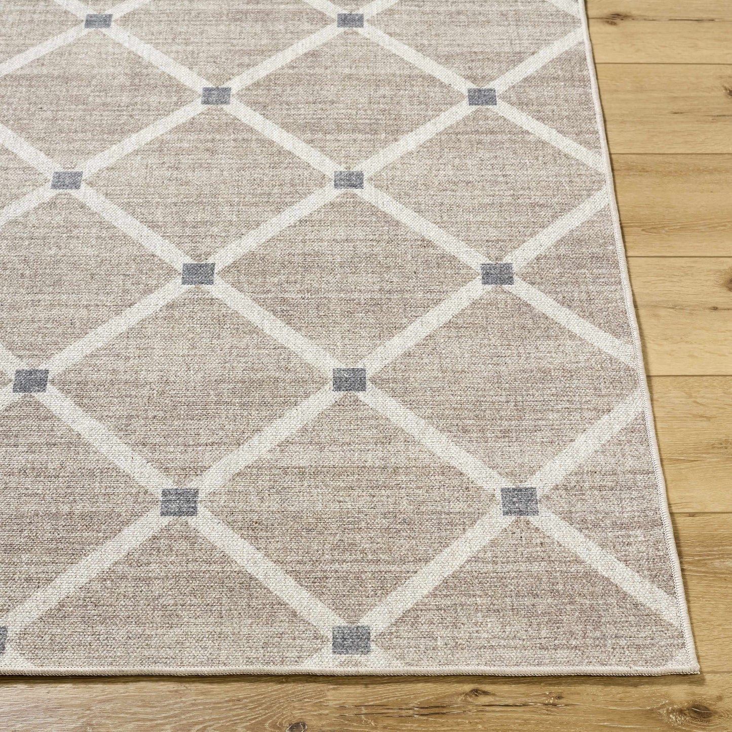 Beige Gray Trellis Washable Wool Rug - Boutique Rugs