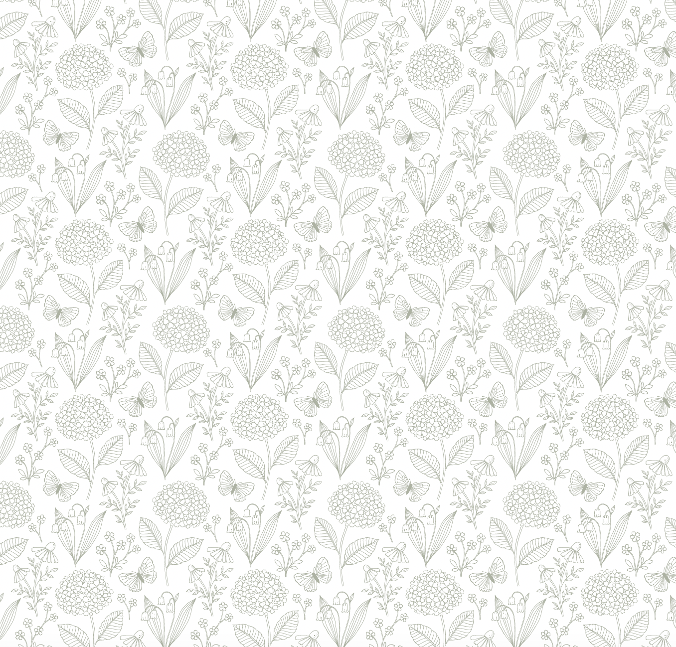 Hydragea and Butterflies Wallpaper by Gooseberry Moon - Sample 1 foot by 1 foot / Sage - Loomwell Home Goods