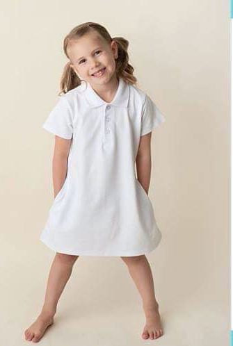 Girl’s Short Sleeve Polo Dress with Pockets - White / 12M - ARB Blanks