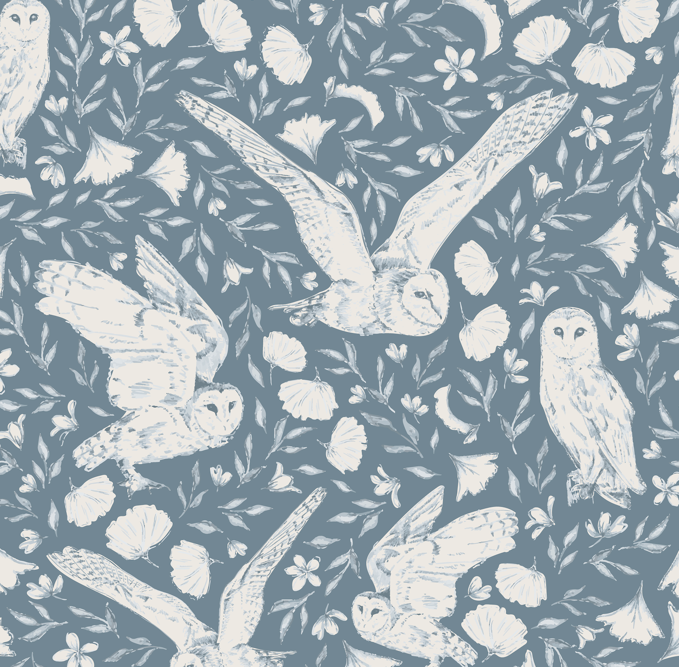 Artemis Owls Wallpaper by Melissa Johnson Design - Sample 1 foot by 1 foot / Blue - Loomwell Home Goods