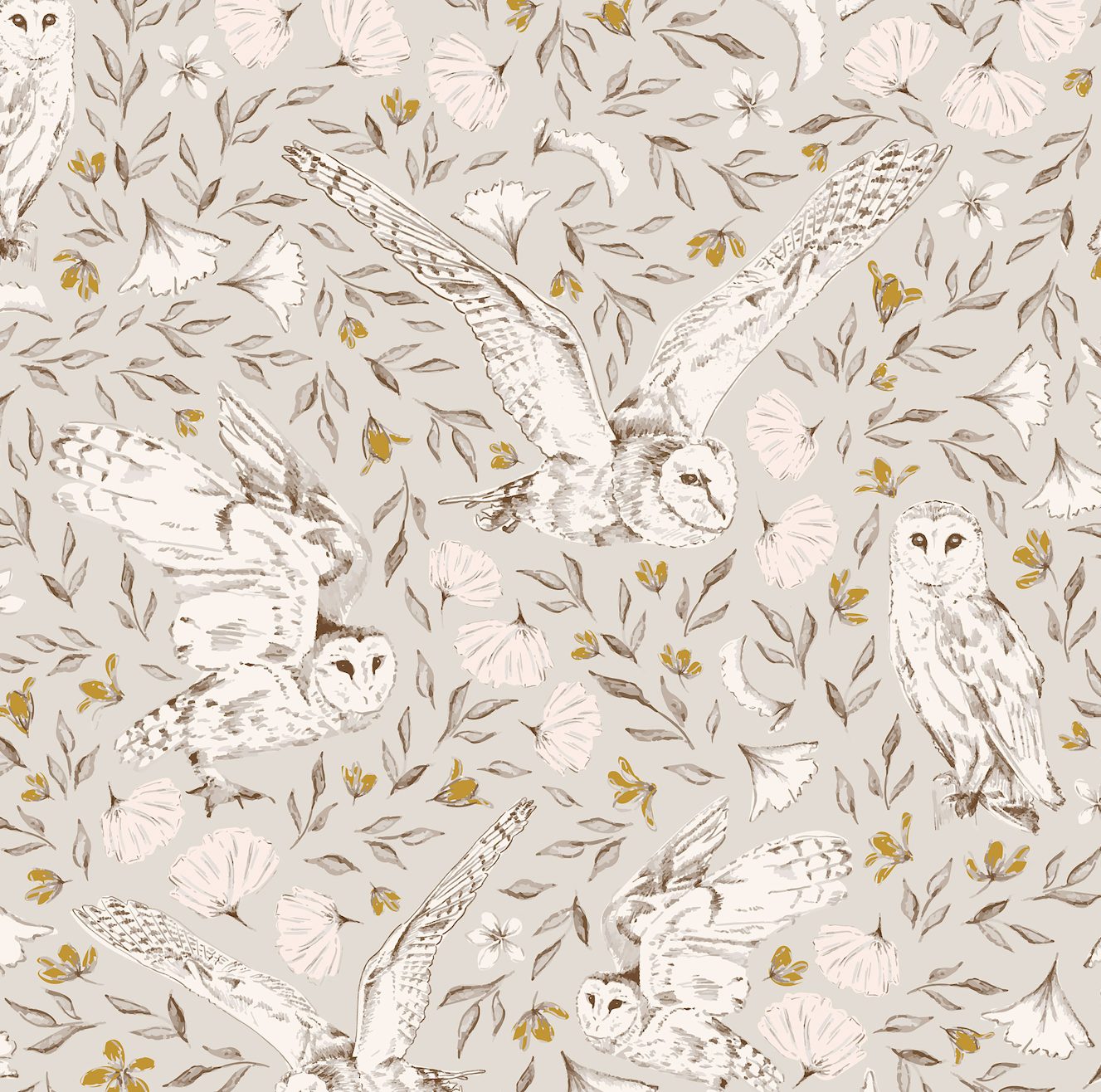 Artemis Owls Wallpaper by Melissa Johnson Design - Sample 1 foot by 1 foot / Dark Neutral - Loomwell Home Goods