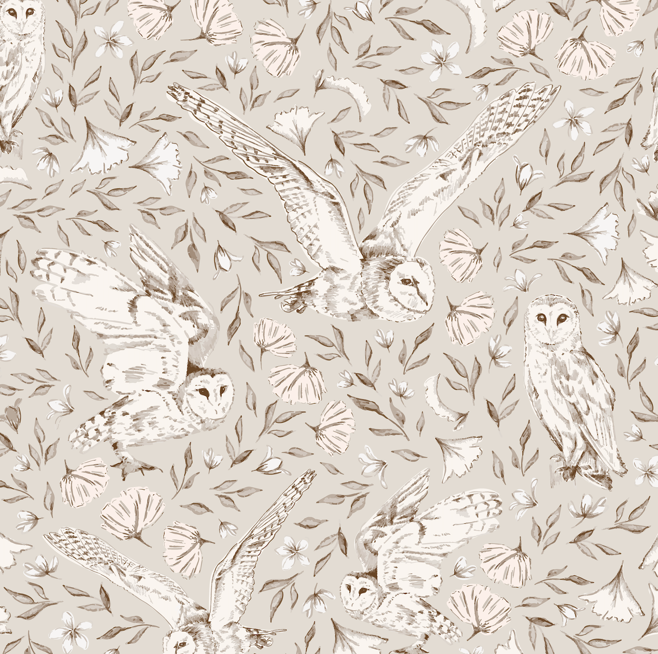 Artemis Owls Wallpaper by Melissa Johnson Design - Sample 1 foot by 1 foot / Light Neutral - Loomwell Home Goods