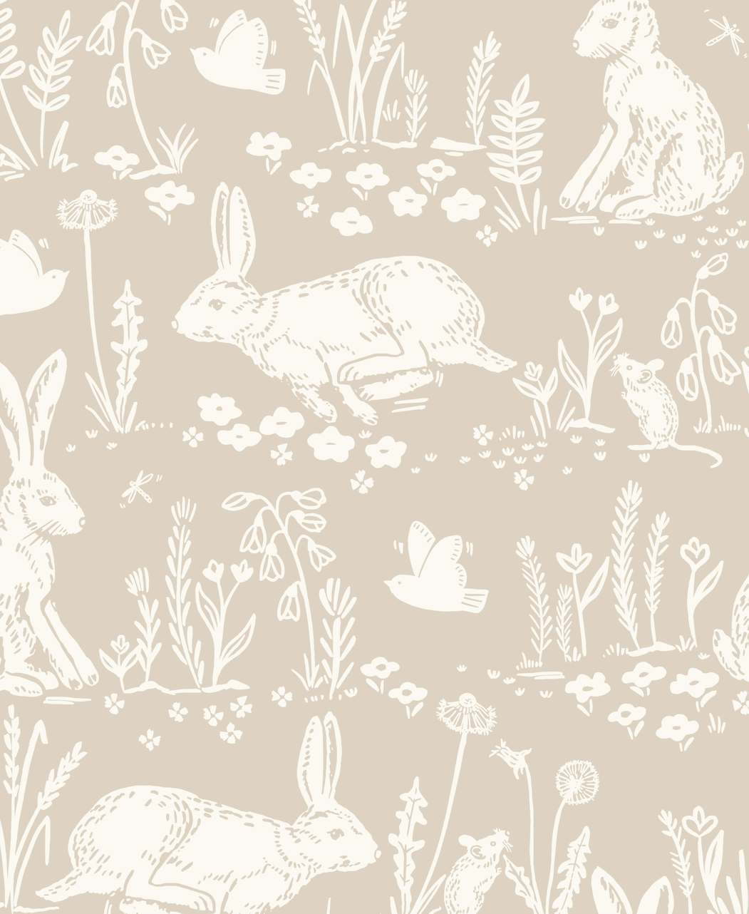 Thumper Rabbit Wallpaper by Hufton Studio - Sample 1 foot by 1 foot / Neutral - Loomwell Home Goods