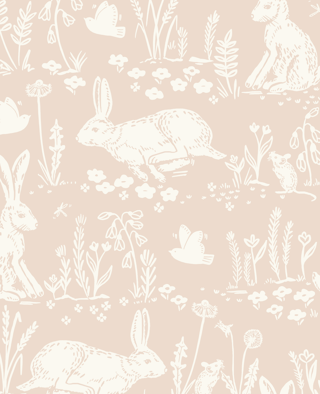 Thumper Rabbit Wallpaper by Hufton Studio - Sample 1 foot by 1 foot / Pink - Loomwell Home Goods