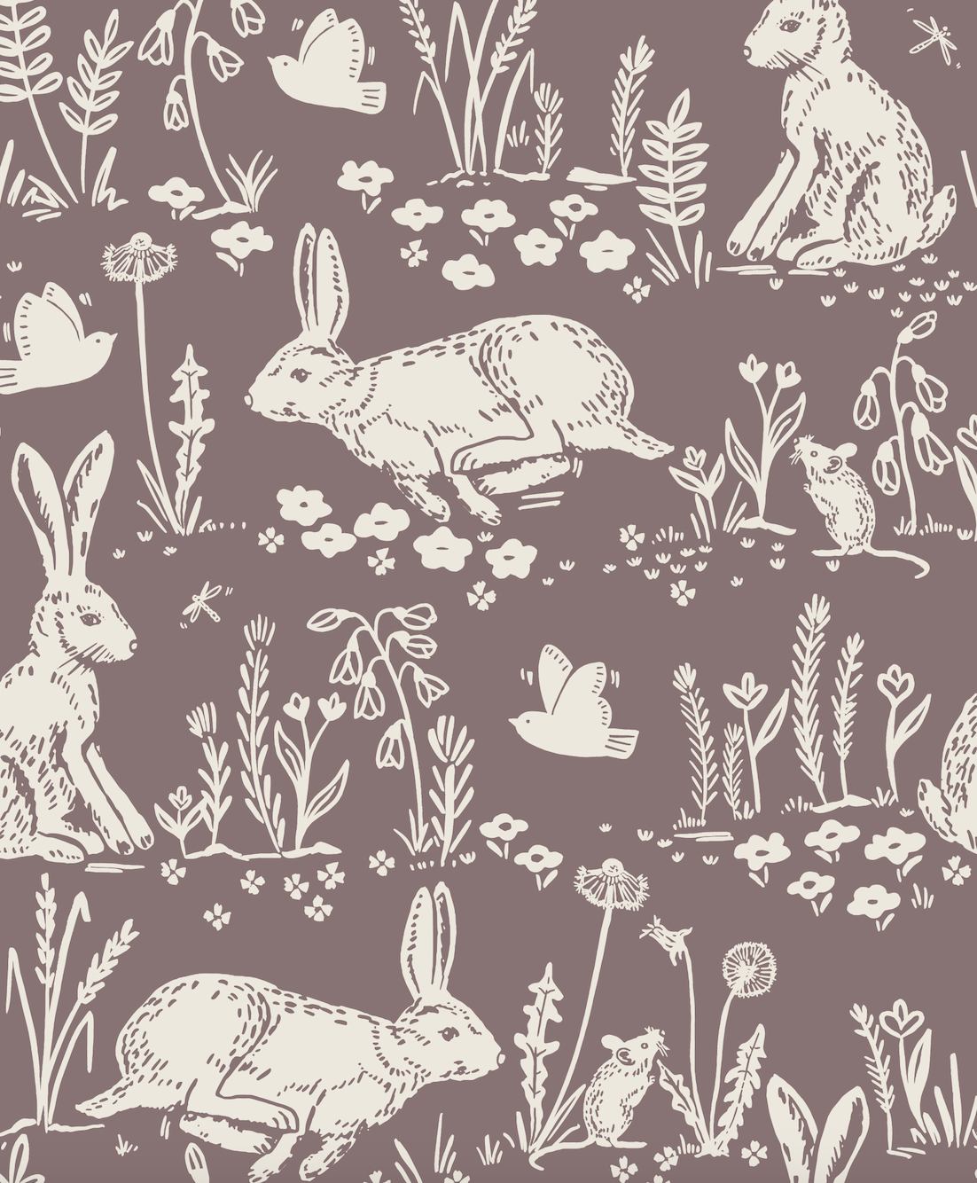 Thumper Rabbit Wallpaper by Hufton Studio - Sample 1 foot by 1 foot / Plum - Loomwell Home Goods