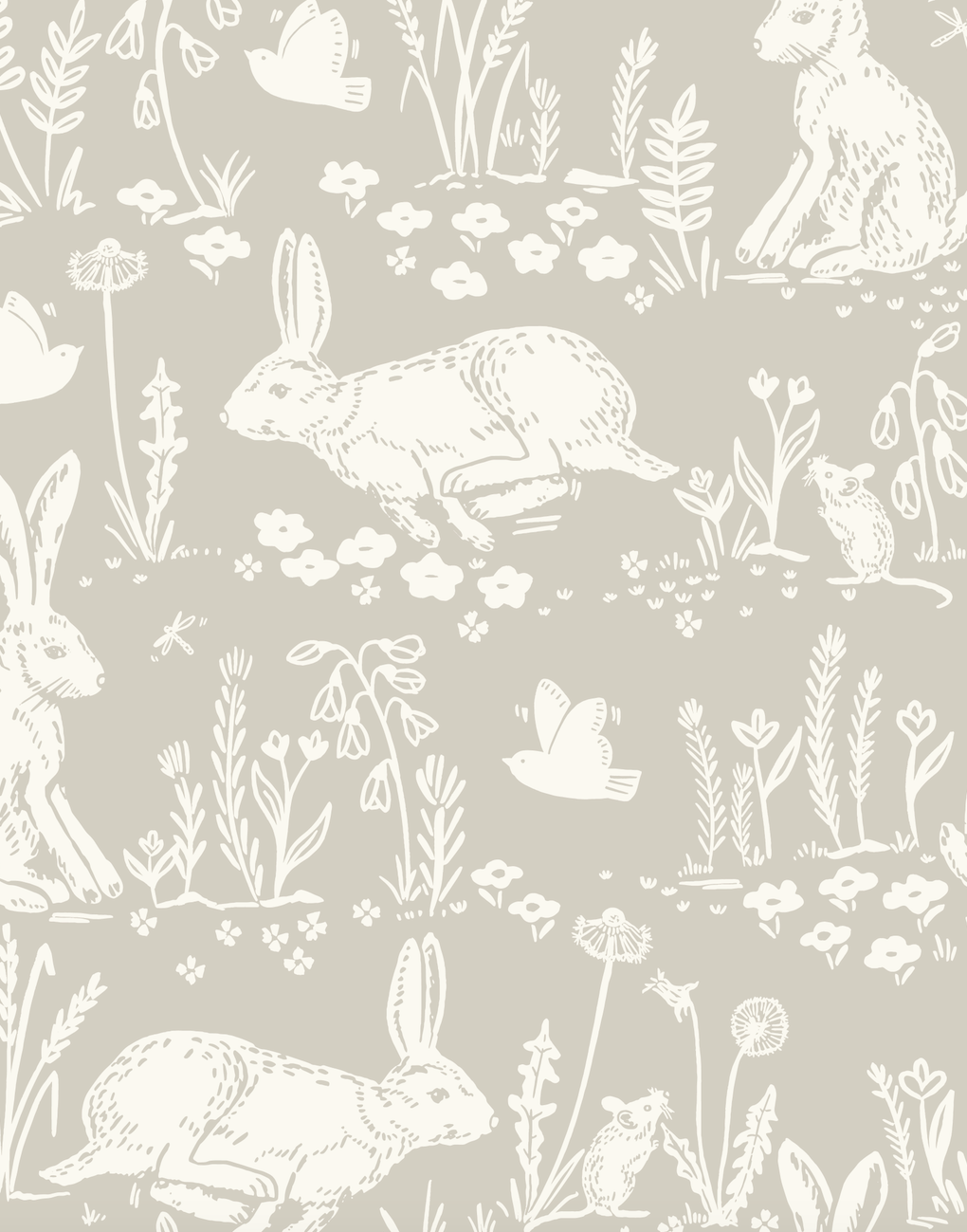 Thumper Rabbit Wallpaper by Hufton Studio - Sample 1 foot by 1 foot / Taupe - Loomwell Home Goods