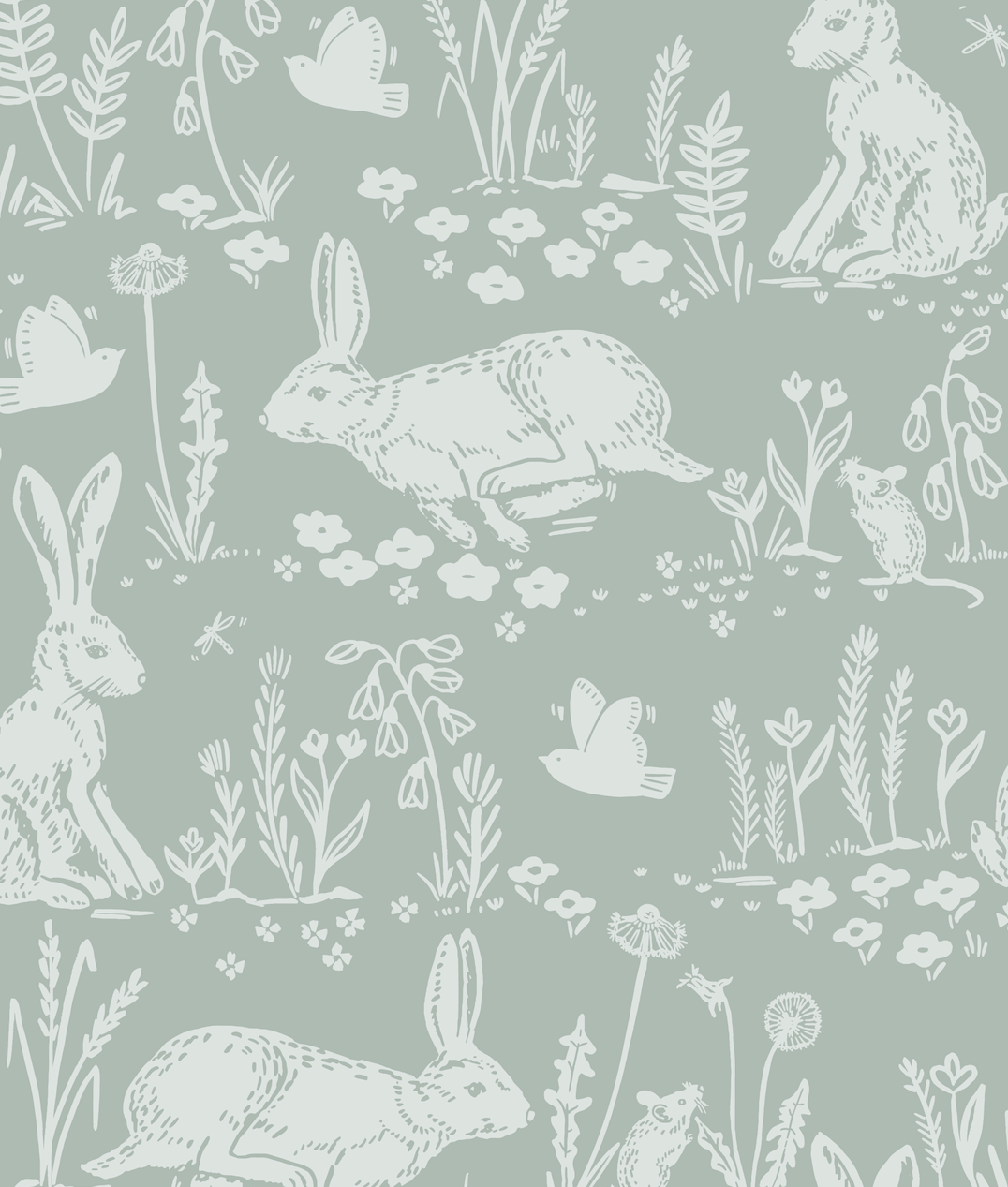 Thumper Rabbit Wallpaper by Hufton Studio - Sample 1 foot by 1 foot / Teal - Loomwell Home Goods