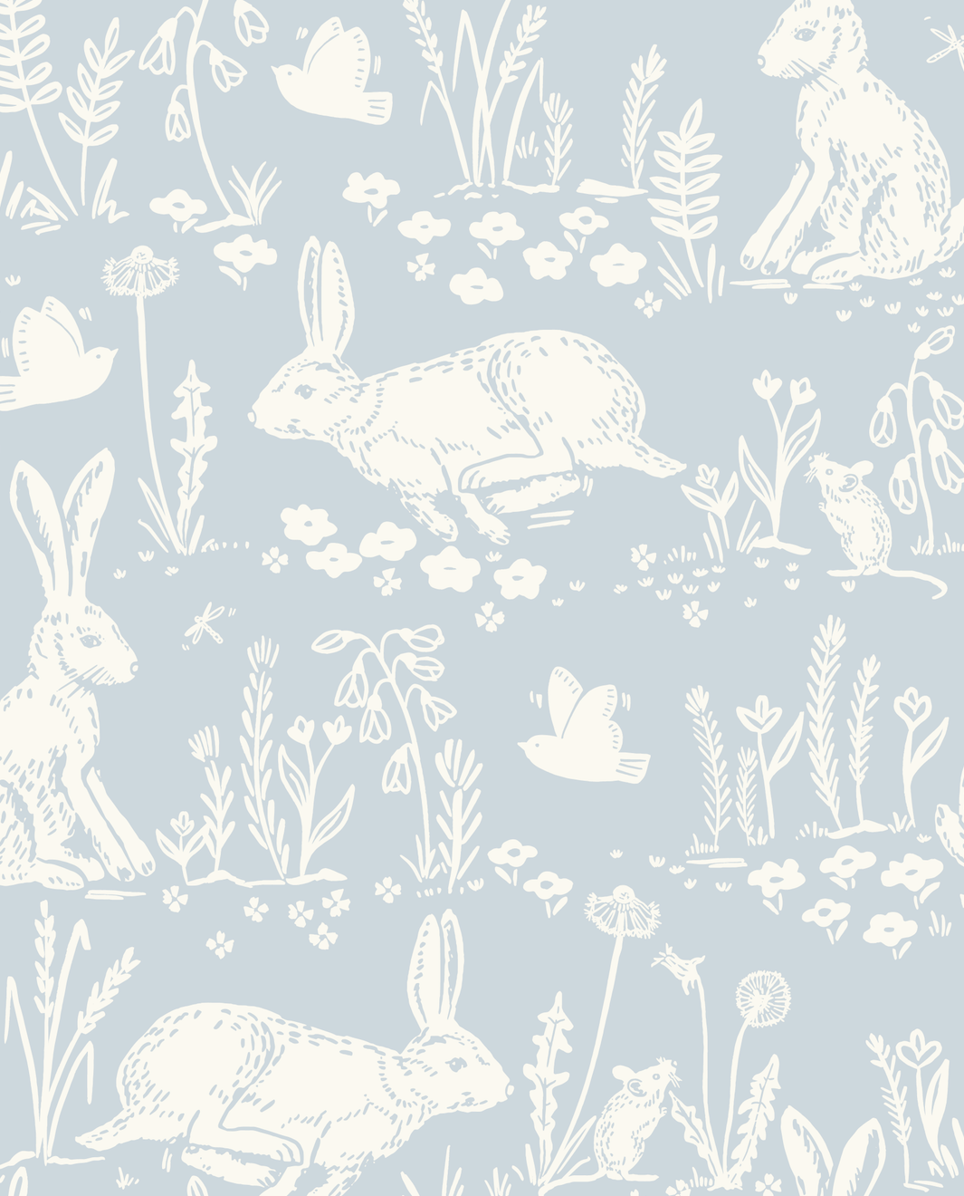 Thumper Rabbit Wallpaper by Hufton Studio - Sample 1 foot by 1 foot / Blue - Loomwell Home Goods