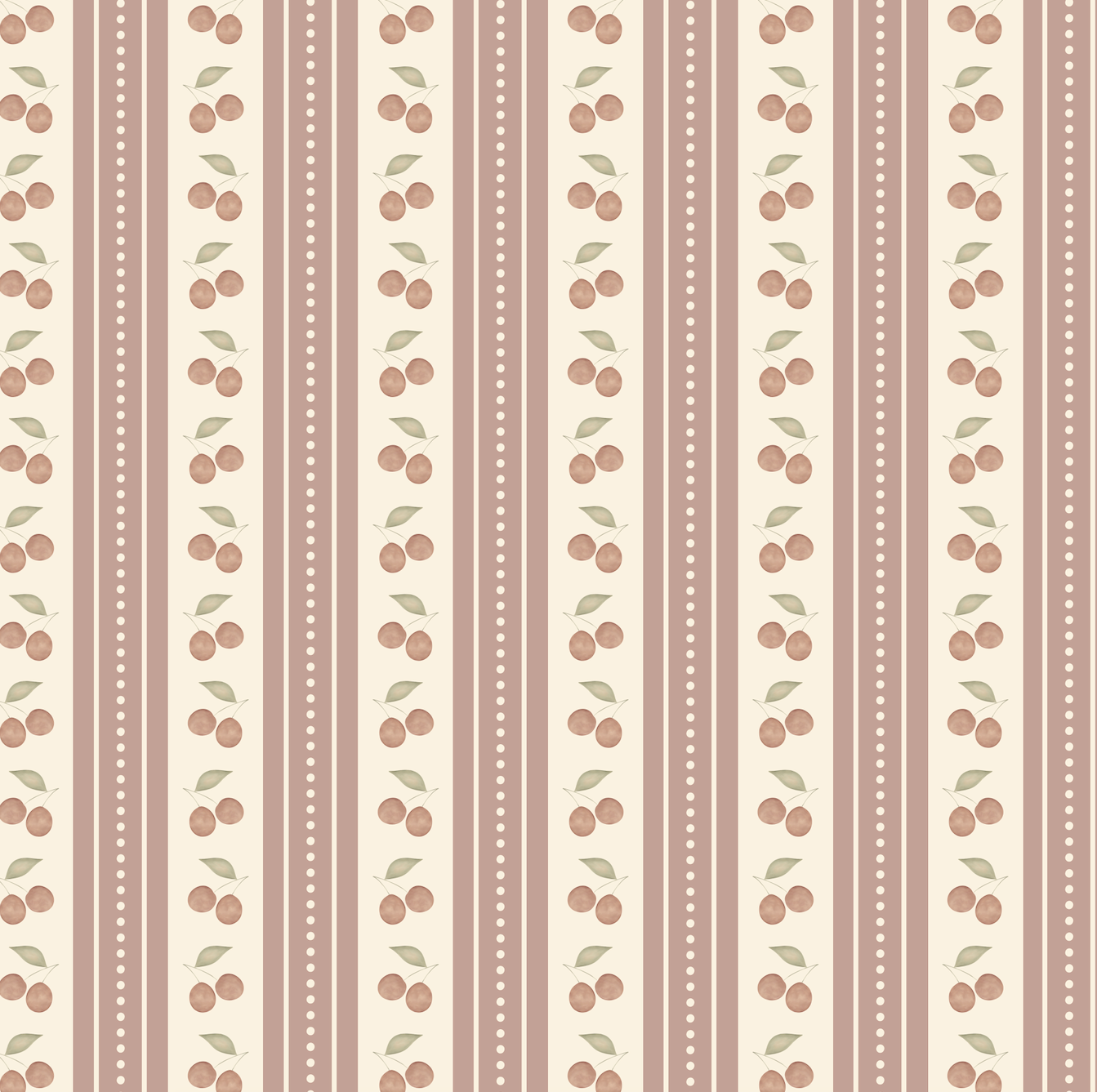 Cherries Stripe Wallpaper - Sample 1 foot by 1 foot / Mauve - Loomwell Home Goods