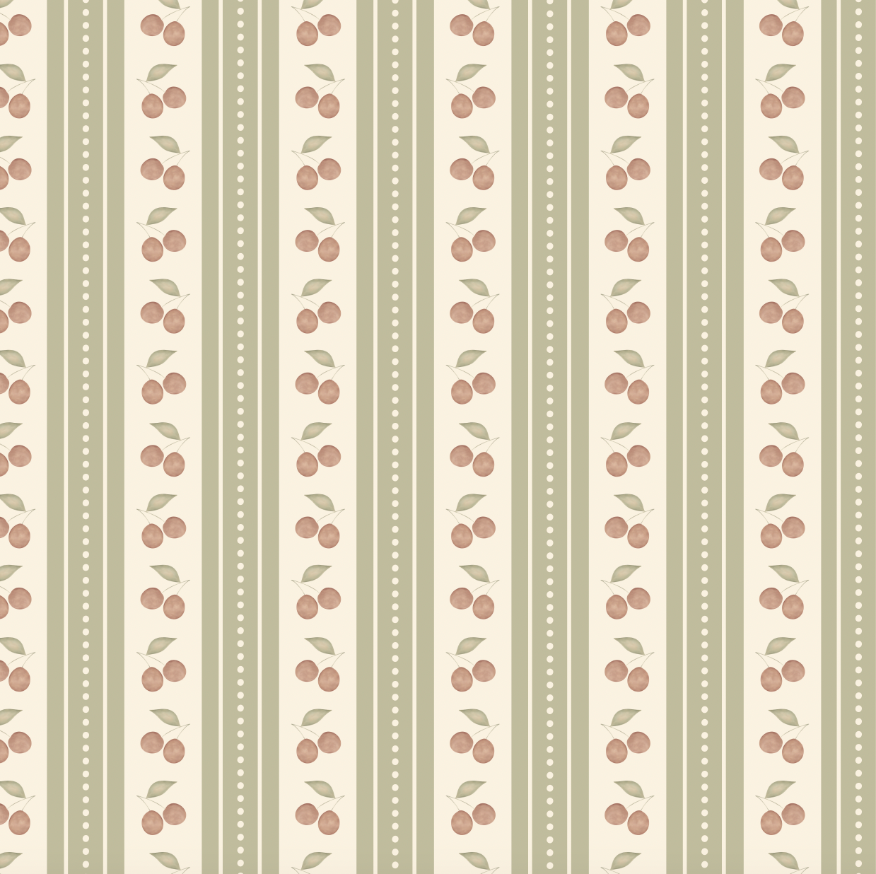 Cherries Stripe Wallpaper - Sample 1 foot by 1 foot / Sage - Loomwell Home Goods