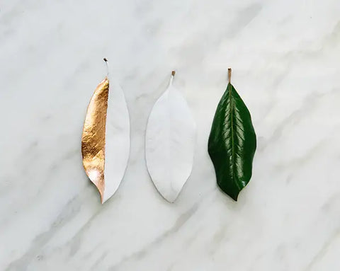 Copper Leaf Foil with gold accent leaf, white and green trio