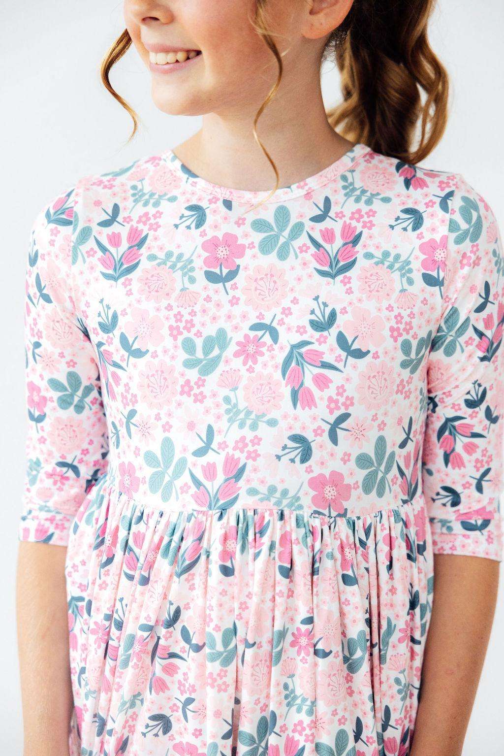 Softly Blooming 3/4 Sleeve Pocket Twirl Dress - Mila & Rose ®