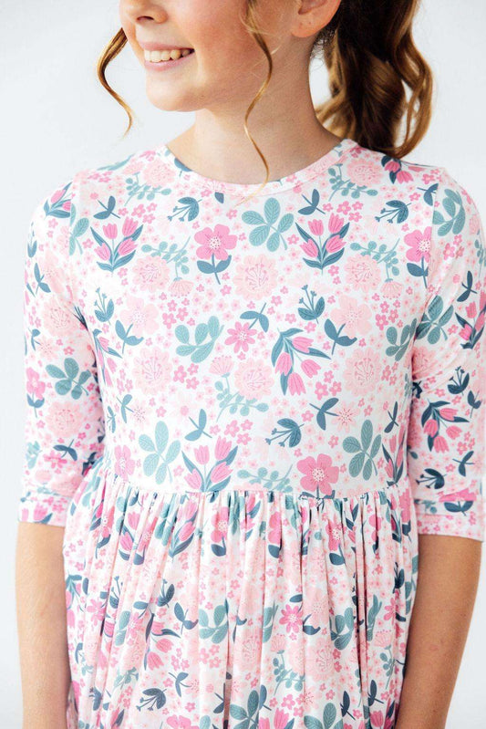 Softly Blooming 3/4 Sleeve Pocket Twirl Dress - Mila & Rose ®
