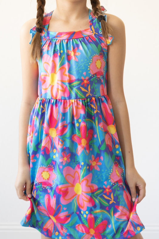 Springing Around Vibrant Floral Ruffle Dress - Mila & Rose ®