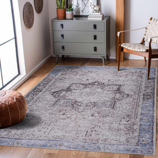 Rosman Blue&Beige Washable Area Rug - Clearance - Boutique Rugs