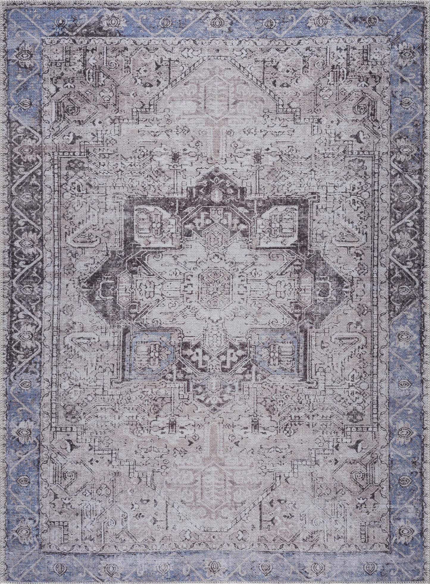 Tapis lavable bleu et beige Rosman - Solde