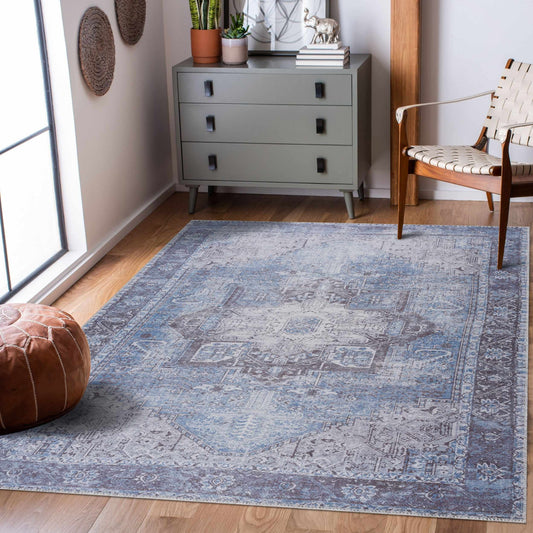 Rosman Ice Blue Washable Rug - Boutique Rugs